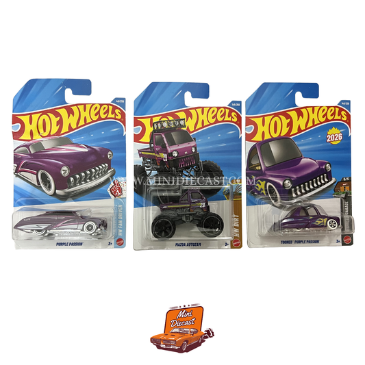 Hot Wheels Mainline (Set of 3) – Purple Passion / Mazda Autozam / Tooned™ Purple Passion