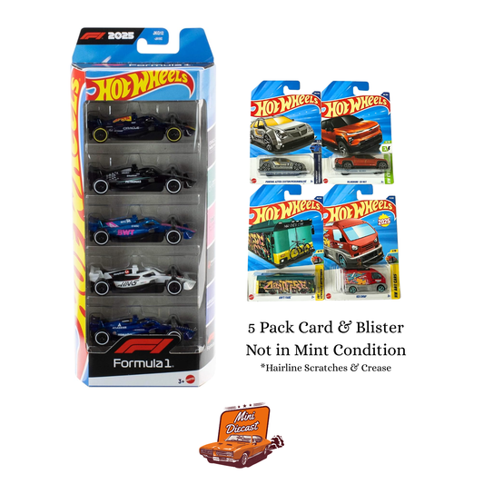 Hot Wheels Formula 1 (F1) 2025 – 5 Pack & Mainline (Set of 4) – Pontiac Aztek Custom / Silverado EV RST / Ain’t Fare / Kei Swap