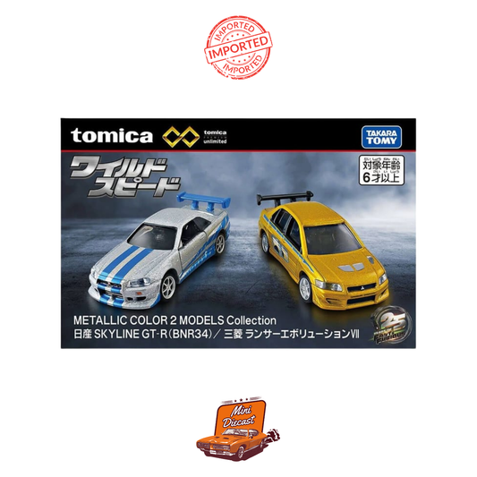 Takara Tomy Tomica Premium Metallic Color 2 Models Fast & Furious Collection Skyline GT-R (BNR34) & Mitsubishi Lancer Evolution VII