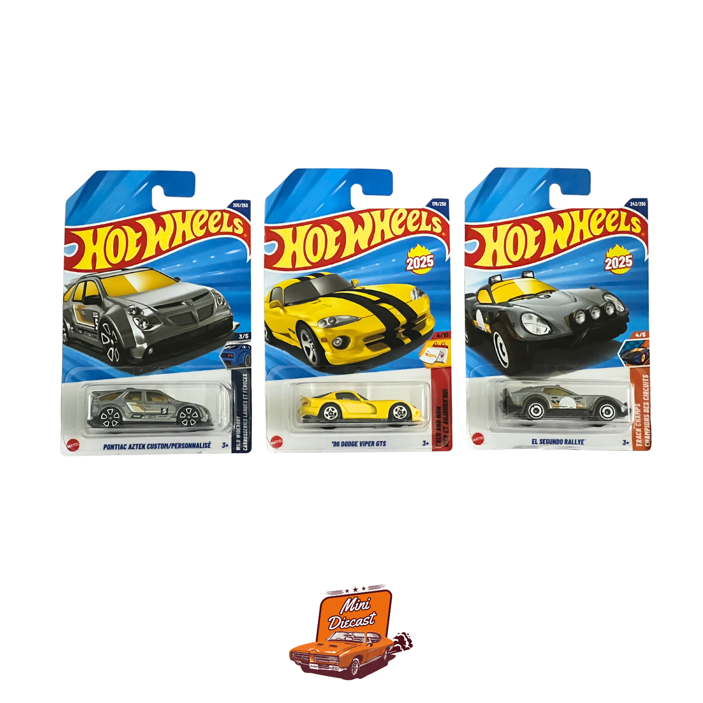 Hot Wheels Mainline (Set of 3) – Pontiac Aztek Custom / ’96 Dodge Viper GTS / El Segundo Rallye