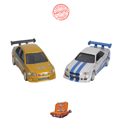 Takara Tomy Tomica Premium Metallic Color 2 Models Fast & Furious Collection Skyline GT-R (BNR34) & Mitsubishi Lancer Evolution VII