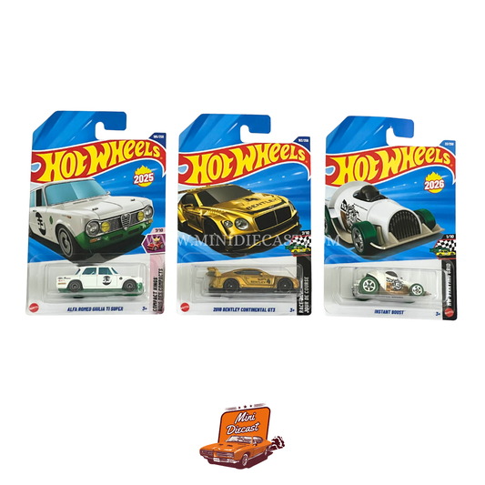 Hot Wheels Mainline (Set of 3) – Alfa Romeo Giulia TI Super / 2018 Bentley Continental GT3 / Instant Boost