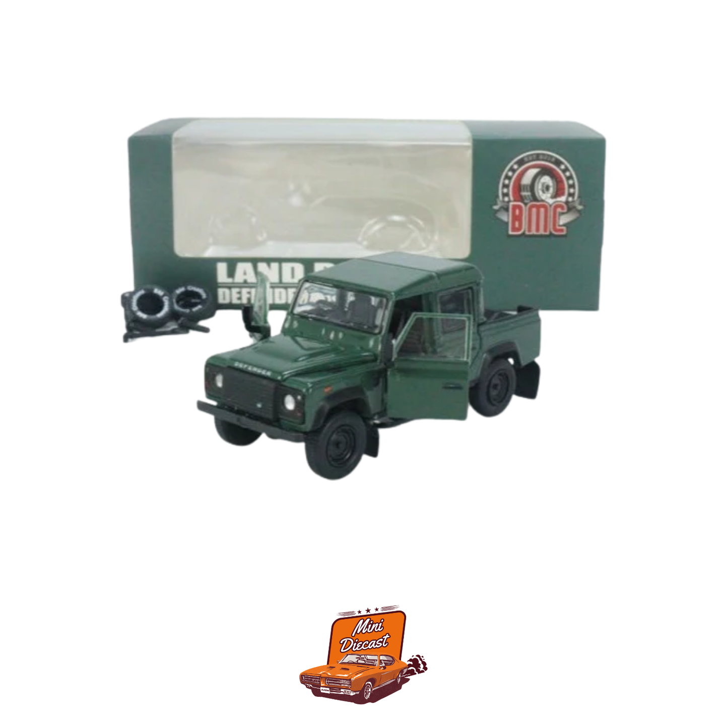 BM Creations 1:64 Land Rover Defender 110 Pickup Truck Green (64B0197)