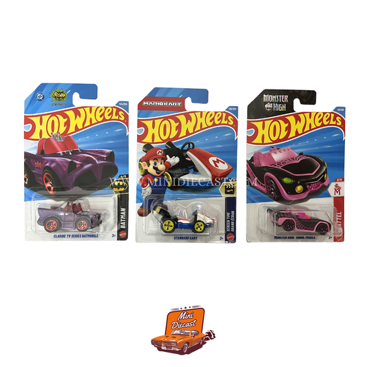 Hot Wheels Mainline (Set of 3) – Classic TV Series Batmobile / Standard Kart / Monster High Ghoul Mobile