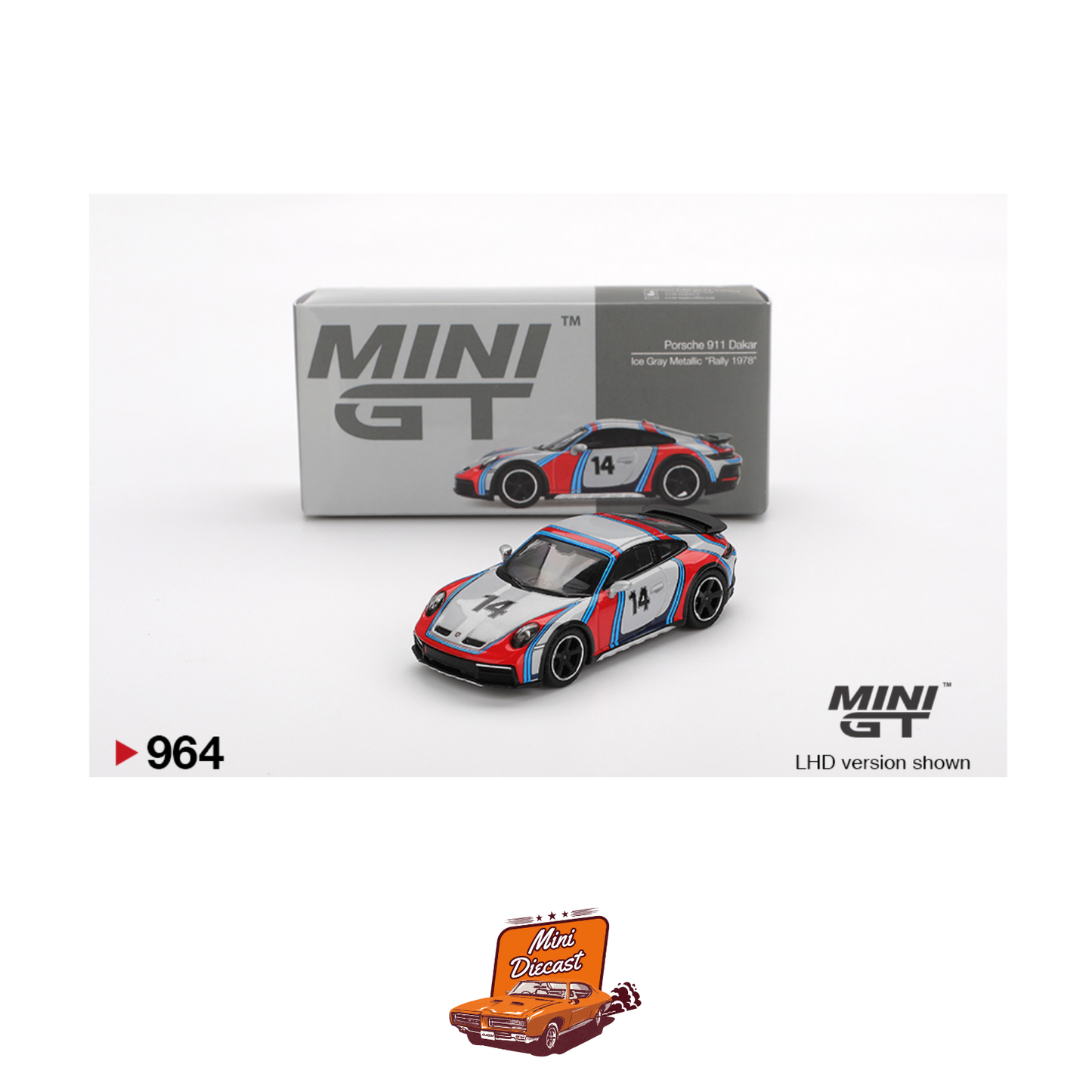 Mini GT #964 Porsche 911 Dakar – Ice Grey Metallic “Rally 1978”