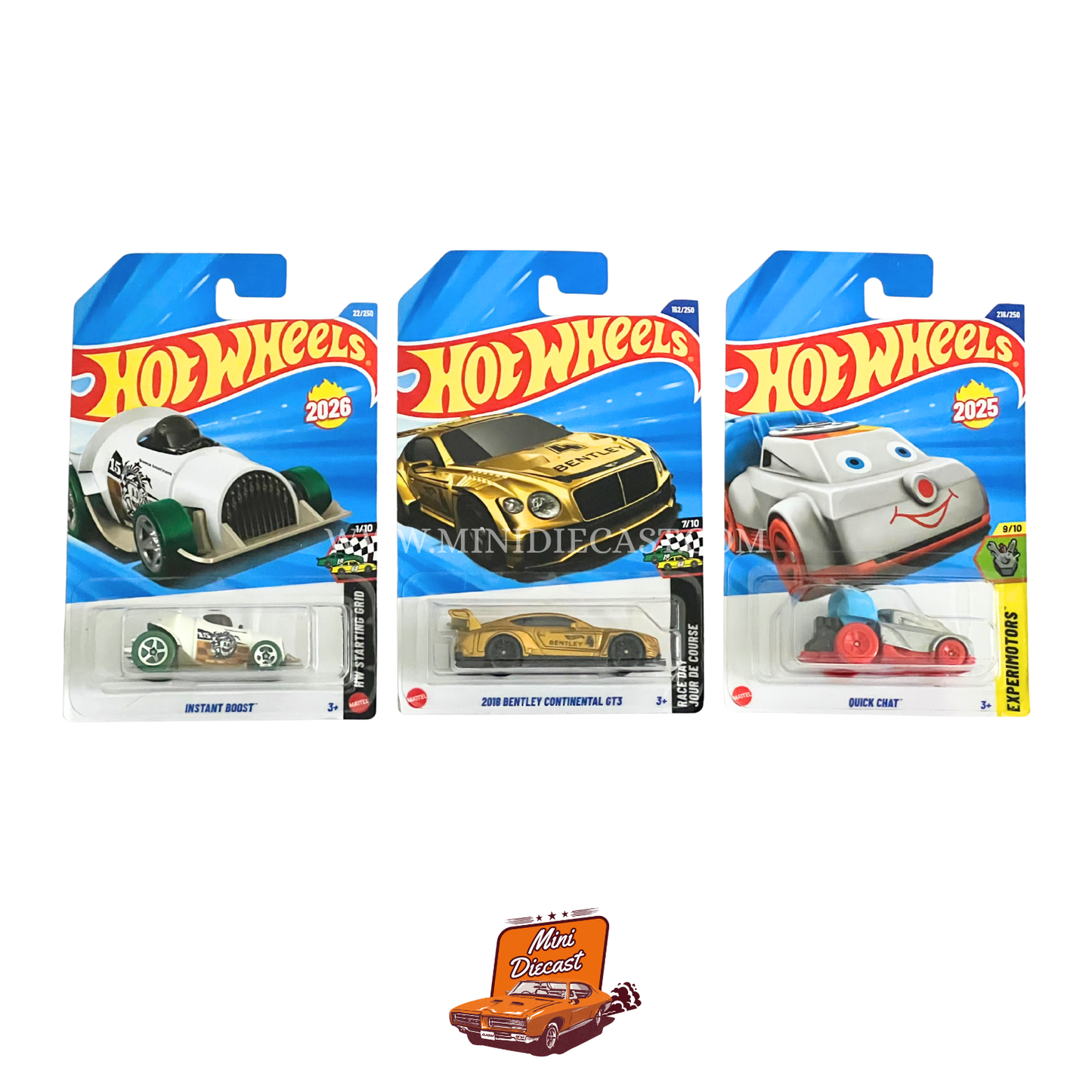 Hot Wheels Mainline (Set of 3) – Instant Boost / 2018 Bentley Continental GT3 / Quick Chat