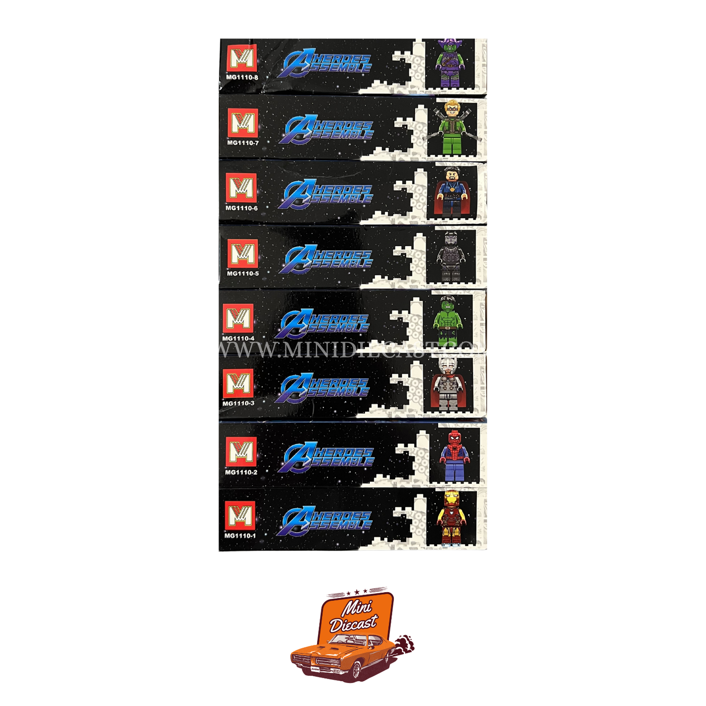 Ming Ge Avengers Heroes Assemble MG1110 – Set of 8 Boxes (8 Mini Figurines with Additional Addon) (Imported / Creased Boxes))