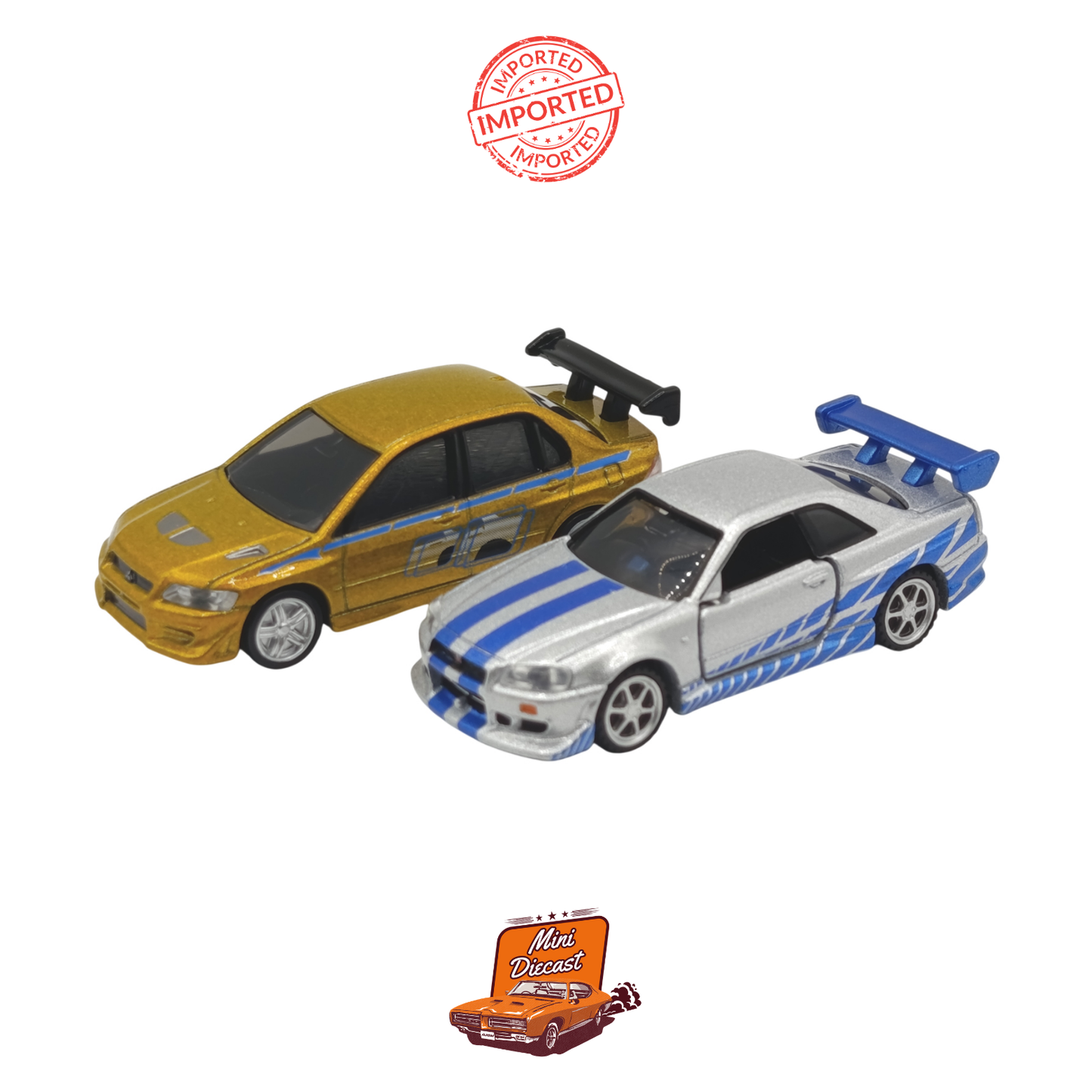 Takara Tomy Tomica Premium Metallic Color 2 Models Fast & Furious Collection Skyline GT-R (BNR34) & Mitsubishi Lancer Evolution VII
