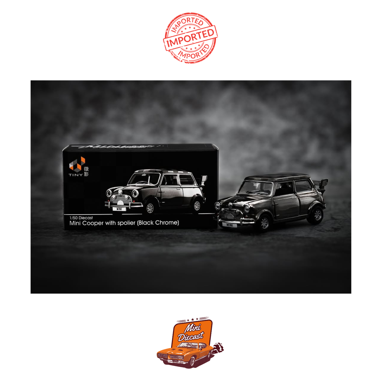 Tiny City Mini Cooper with Spoiler (Black Chrome) 1:50 Scale