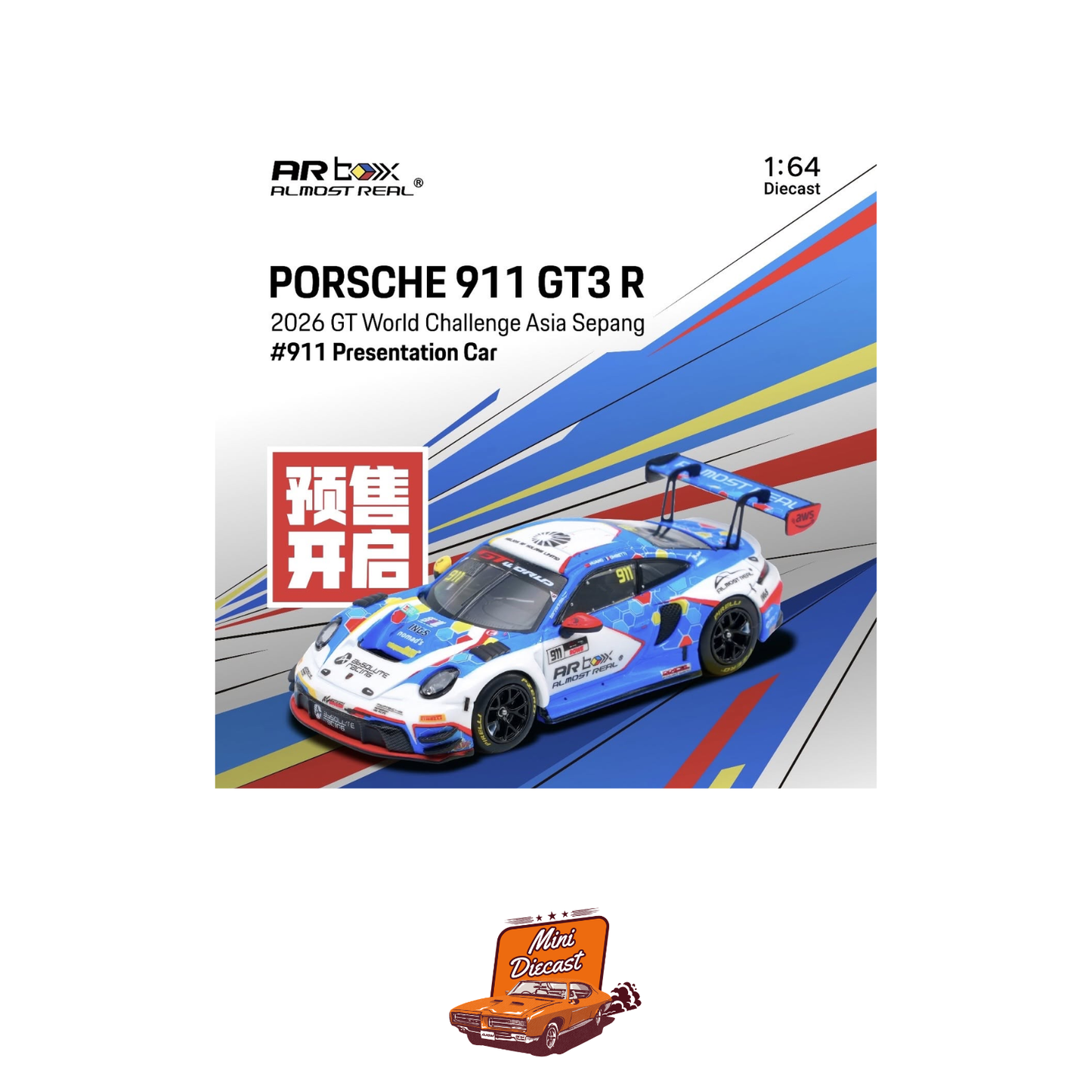 Almost Real Porsche 911 GT3 R 2026 GT World Challenge Asia Sepang #911 Presentation Car 1:64