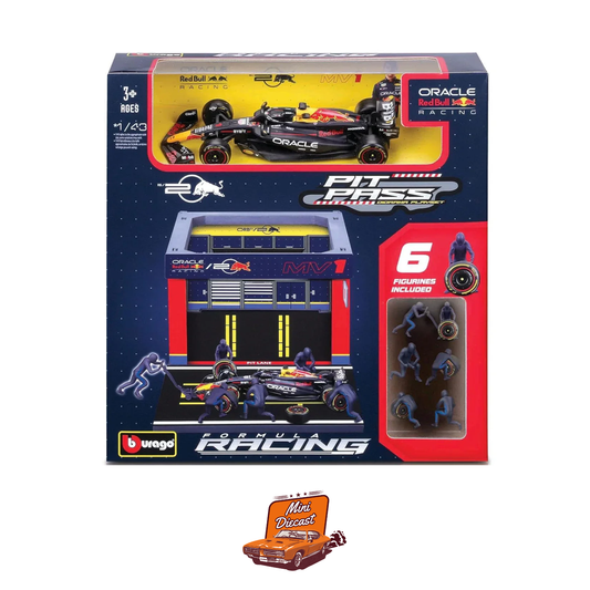 Bburago Pit Pass F1 Diorama Oracle Red Bull Racing 1:43 Scale – Max Verstappen #1 RB20 Car with 6 Figures (Imported)