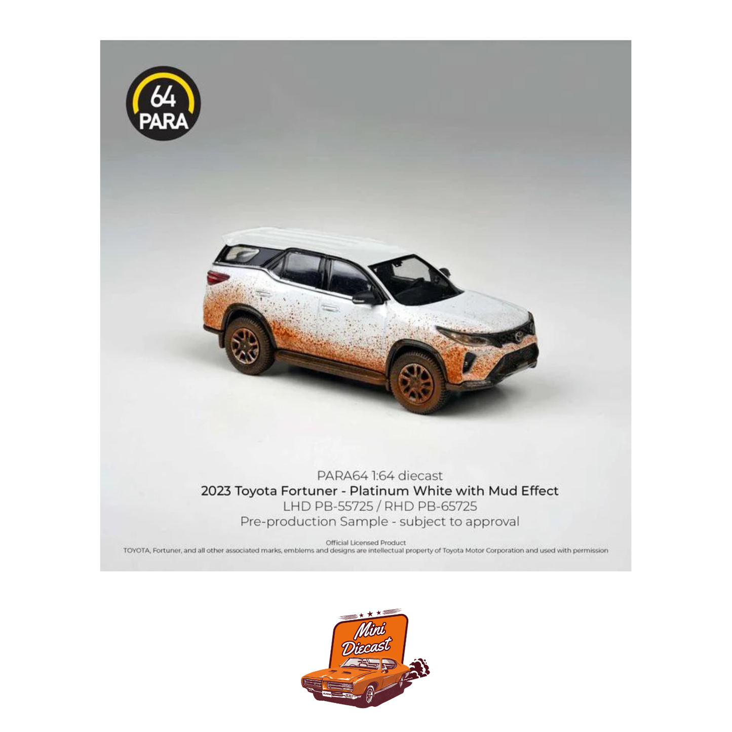 PARA64 2023 Toyota Fortuner – Platinum White with Mud Effect (1:64 Scale)