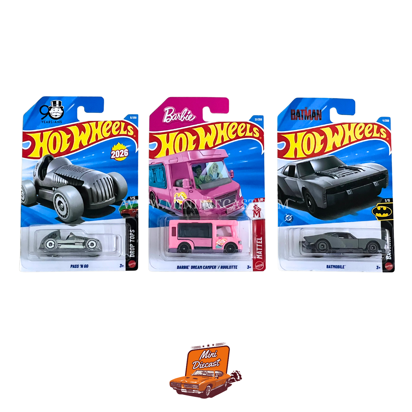 Hot Wheels Mainline (Set of 3) – Pass ’N Go / Barbie Dream Camper / Batmobile