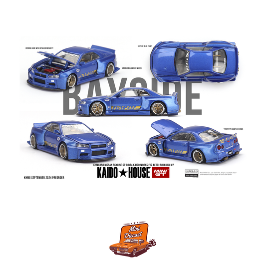 (Unsealed) - Mini GT Kaido House #158 Nissan Skyline GT-R (R34) Kaido Works (V2 Aero) Shinjuku V2 (Imported)
