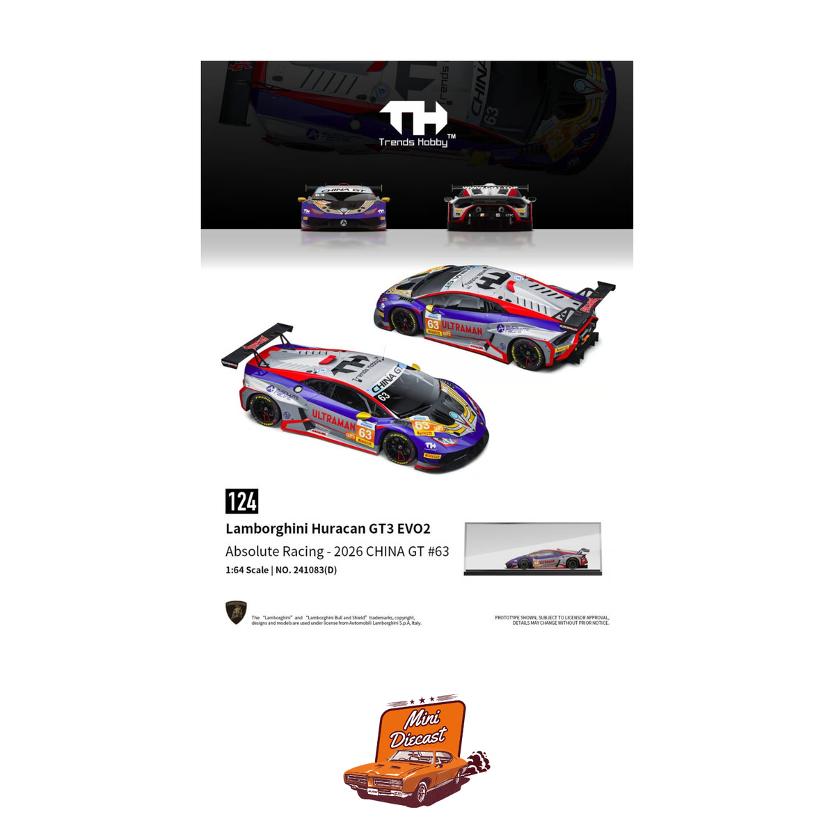 Trends Hobby Lamborghini Huracan GT3 EVO2 Absolute Racing China GT 2026 #63 Ultraman (241083(D))