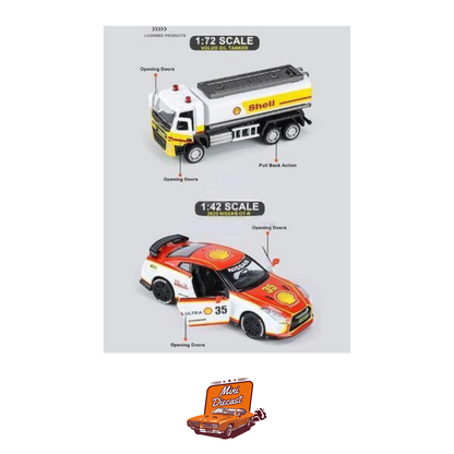 CCA 1:72 Volvo & 1:42 Nissan Diecast Model Shell Gas Station (67277E) (Creased Box)