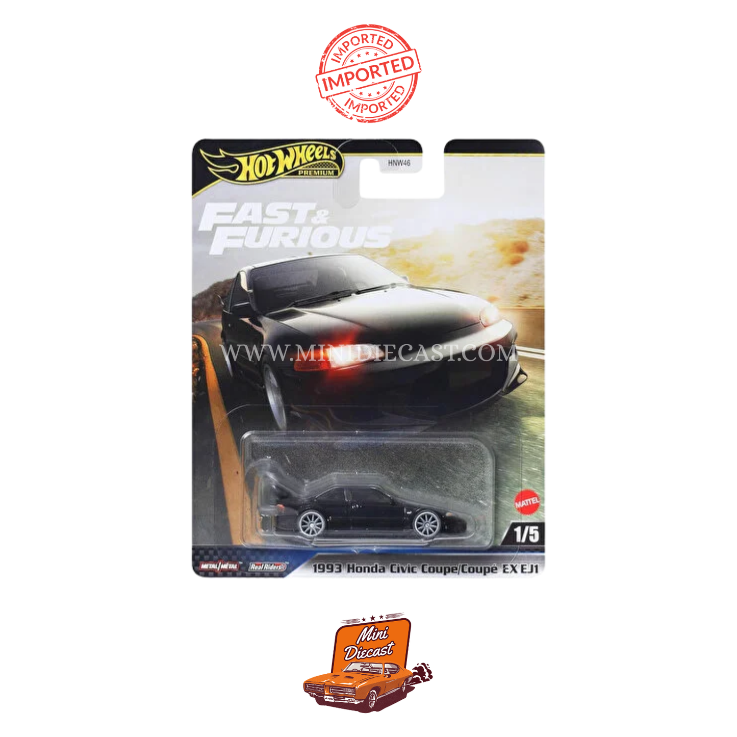 Hot Wheels Premium Fast & Furious 1993 Honda Civic Coupe EX EJ1 (Imported)