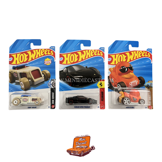 Hot Wheels Mainline (Set of 3) – Chop ’N Bloc / Ferrari SF90 Stradale / Duck N’ Roll