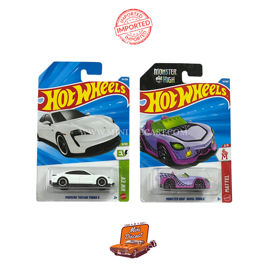 Hot Wheels Mainline (Set of 2) – Porsche Taycan Turbo S / Monster High™ Ghoul Mobile (Imported)