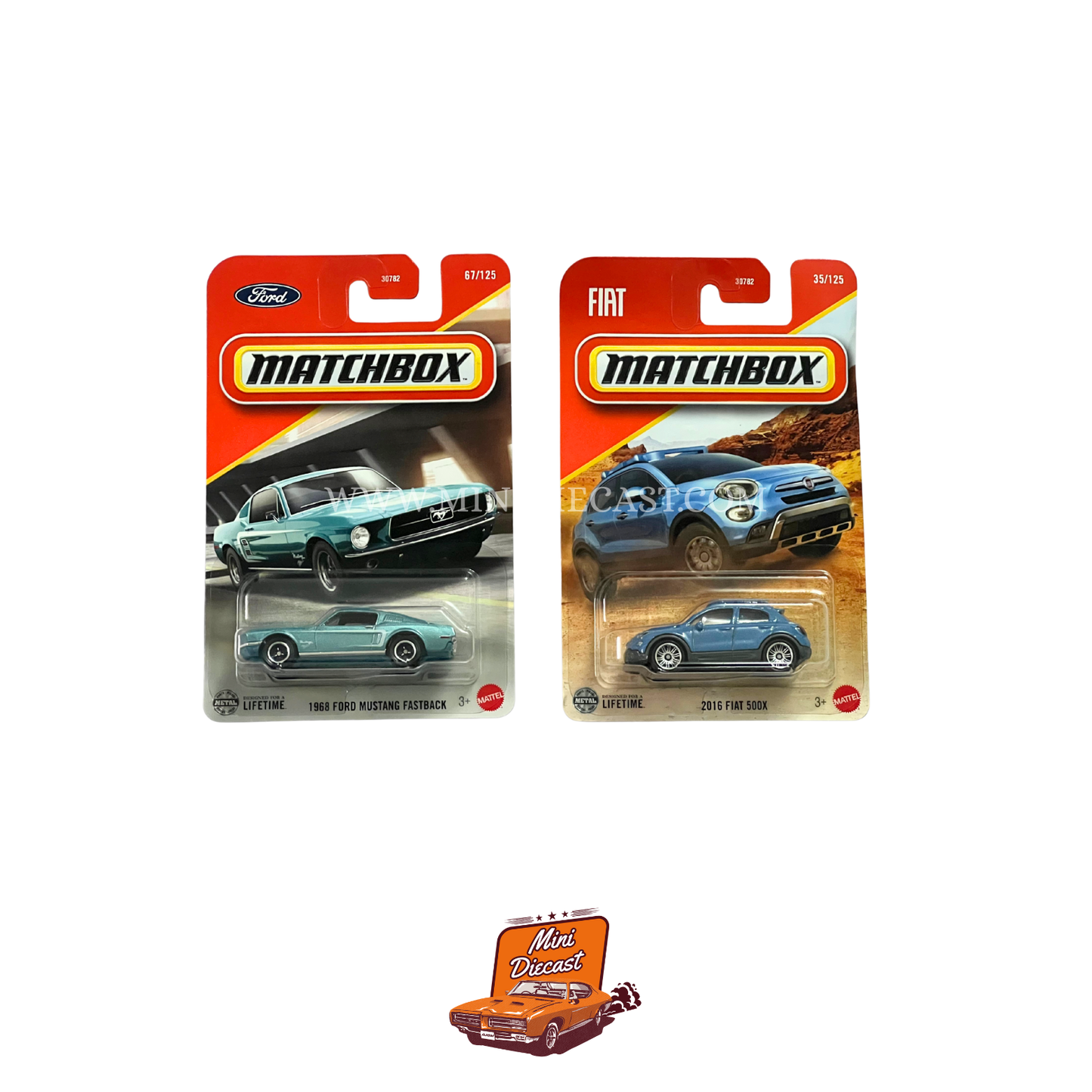 Matchbox (Set of 2) – 1968 Ford Mustang Fastback / 2016 Fiat 500X