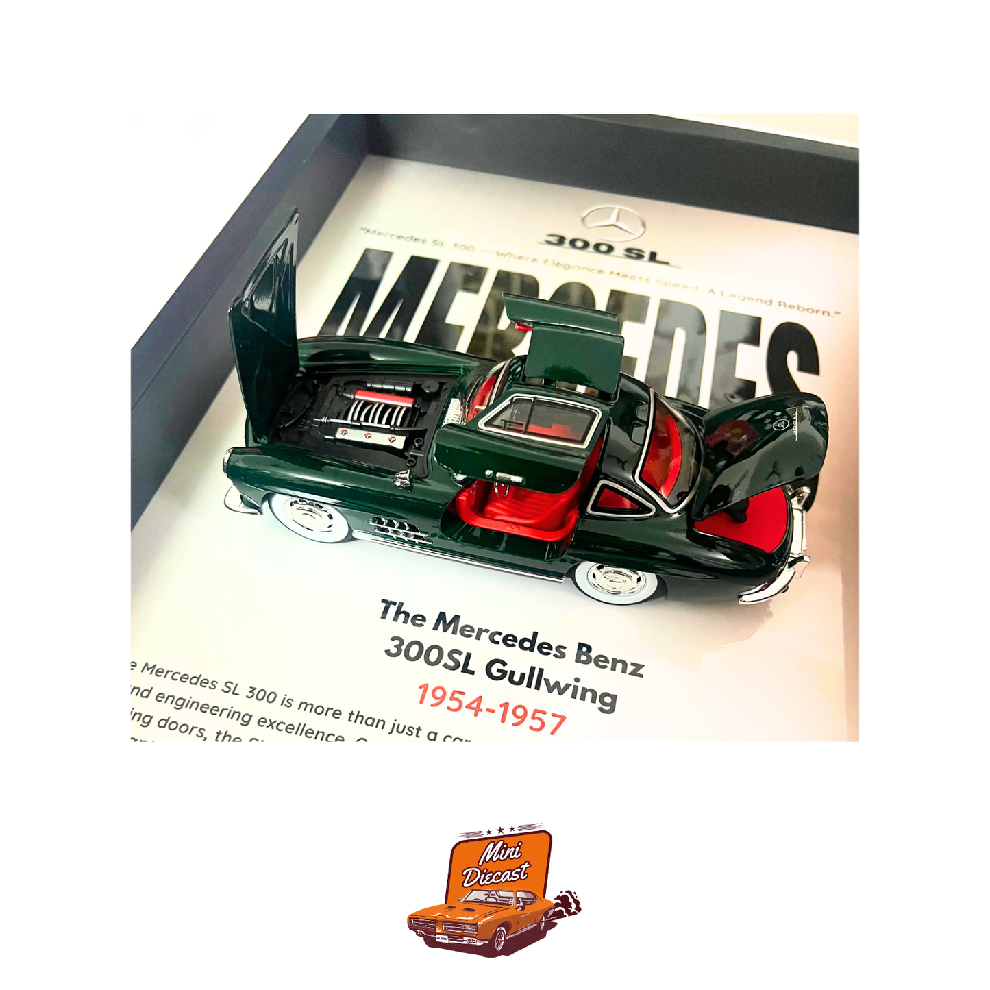 3D Car Frame – Mercedes-Benz 300SL Dark Green (1:24 Scale) – A3 Size