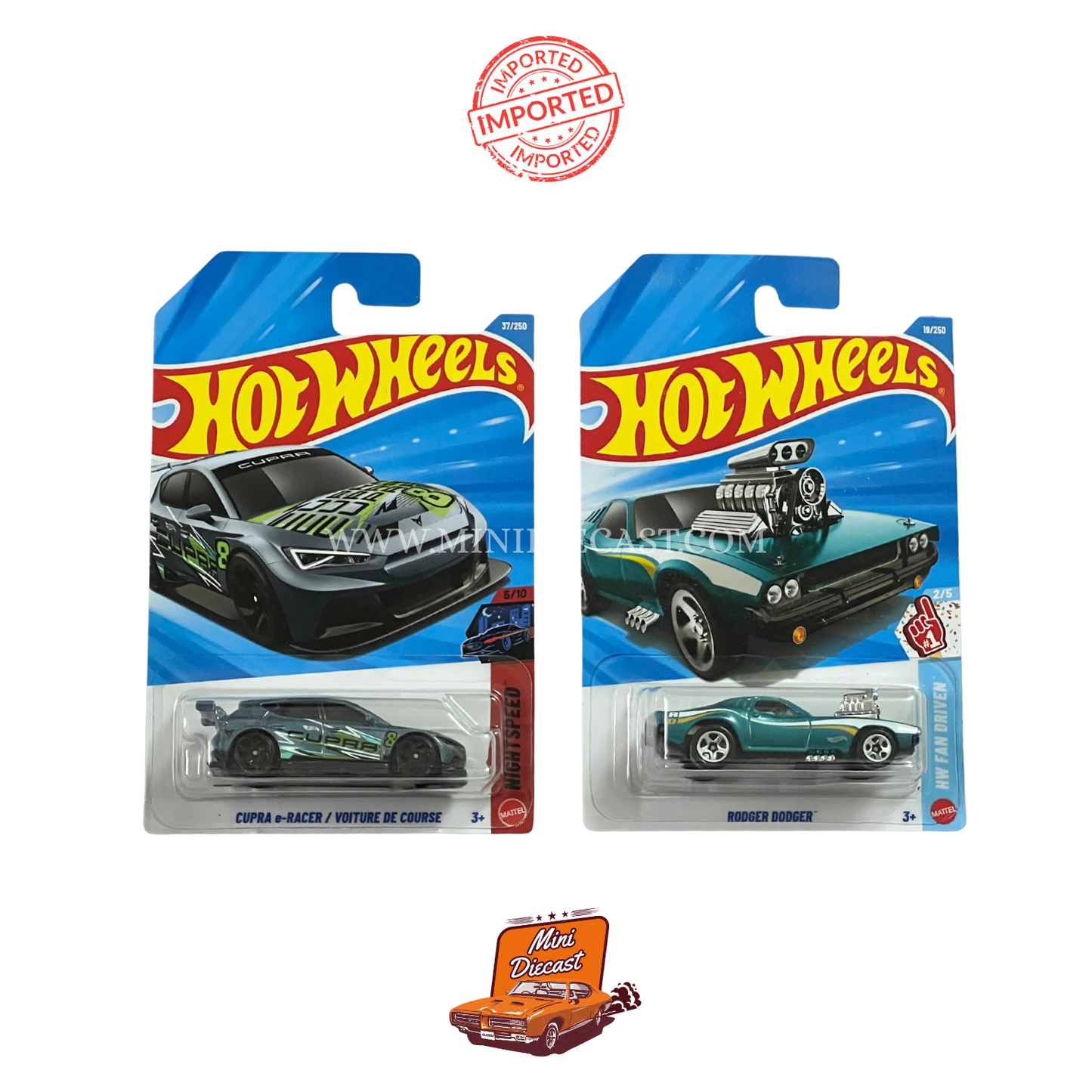 Hot Wheels Mainline (Set of 2) – CUPRA e-Racer (Voiture de Course) / Rodger Dodger® (Imported)
