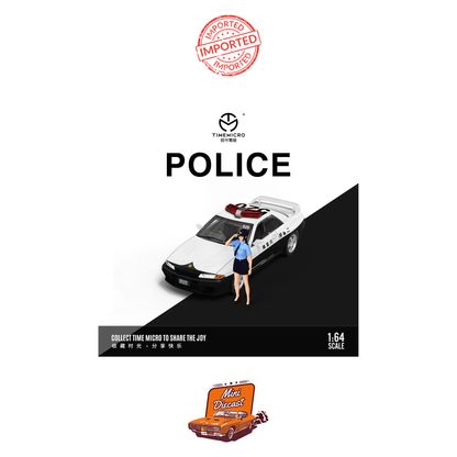Time Micro Nissan Skyline GT-R (R32) Kanagawa Prefectural Police Livery (Japan) with Figurine (Imported)