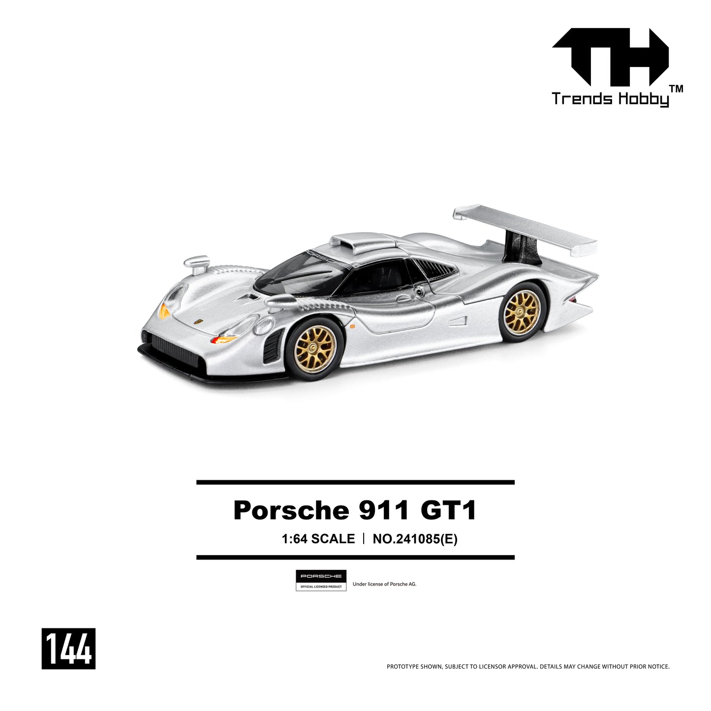 (Pre-Order) Trends Hobby 1:64 Porsche 911 GT1 (Metallic Silver)