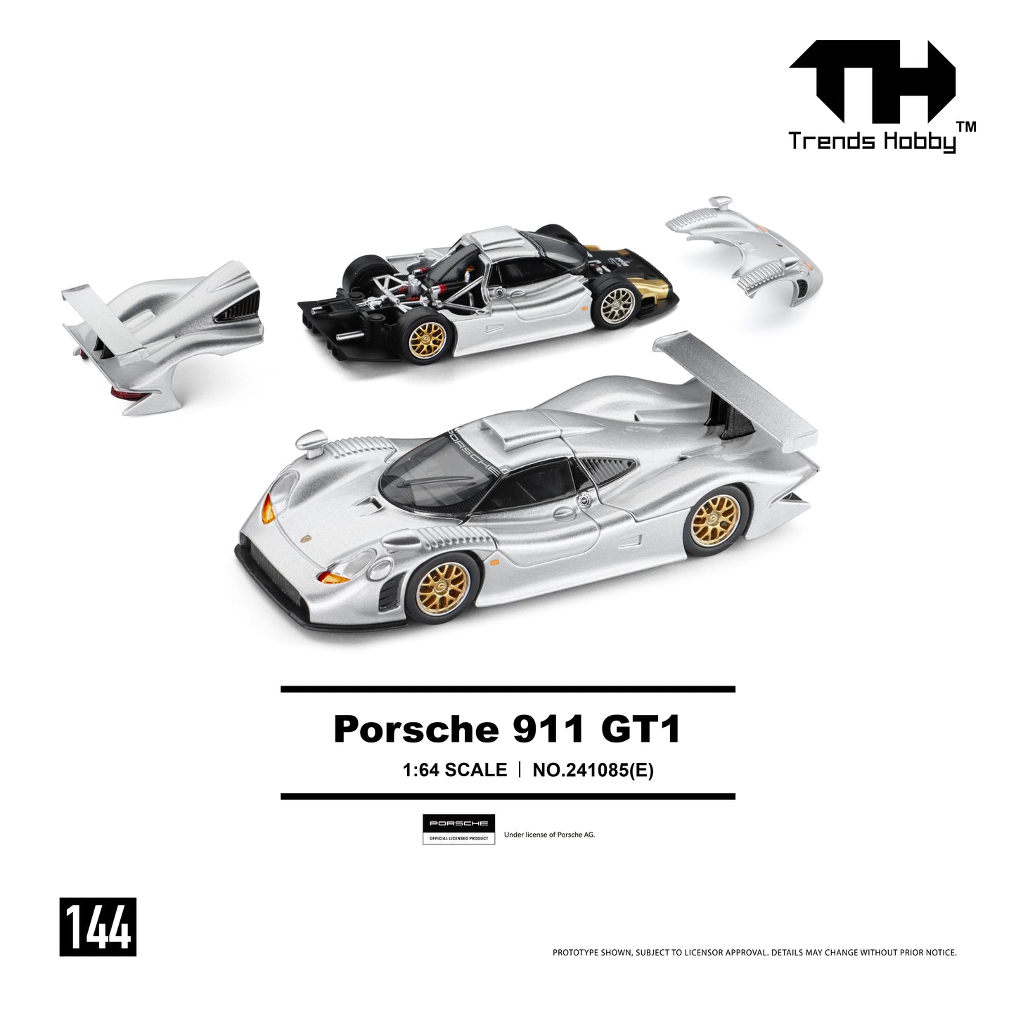 (Pre-Order) Trends Hobby 1:64 Porsche 911 GT1 (Metallic Silver)
