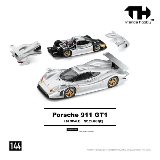 (Pre-Order) Trends Hobby 1:64 Porsche 911 GT1 (Metallic Silver)