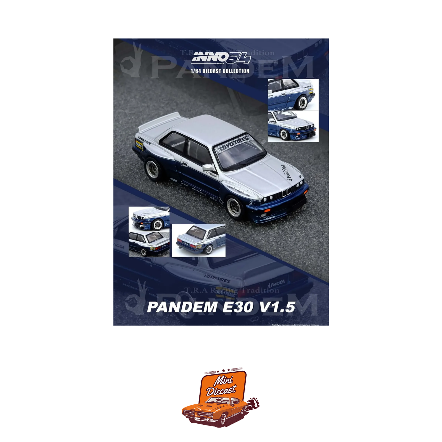INNO64 BMW PANDEM E30 M3 Silver / Blue 1:64