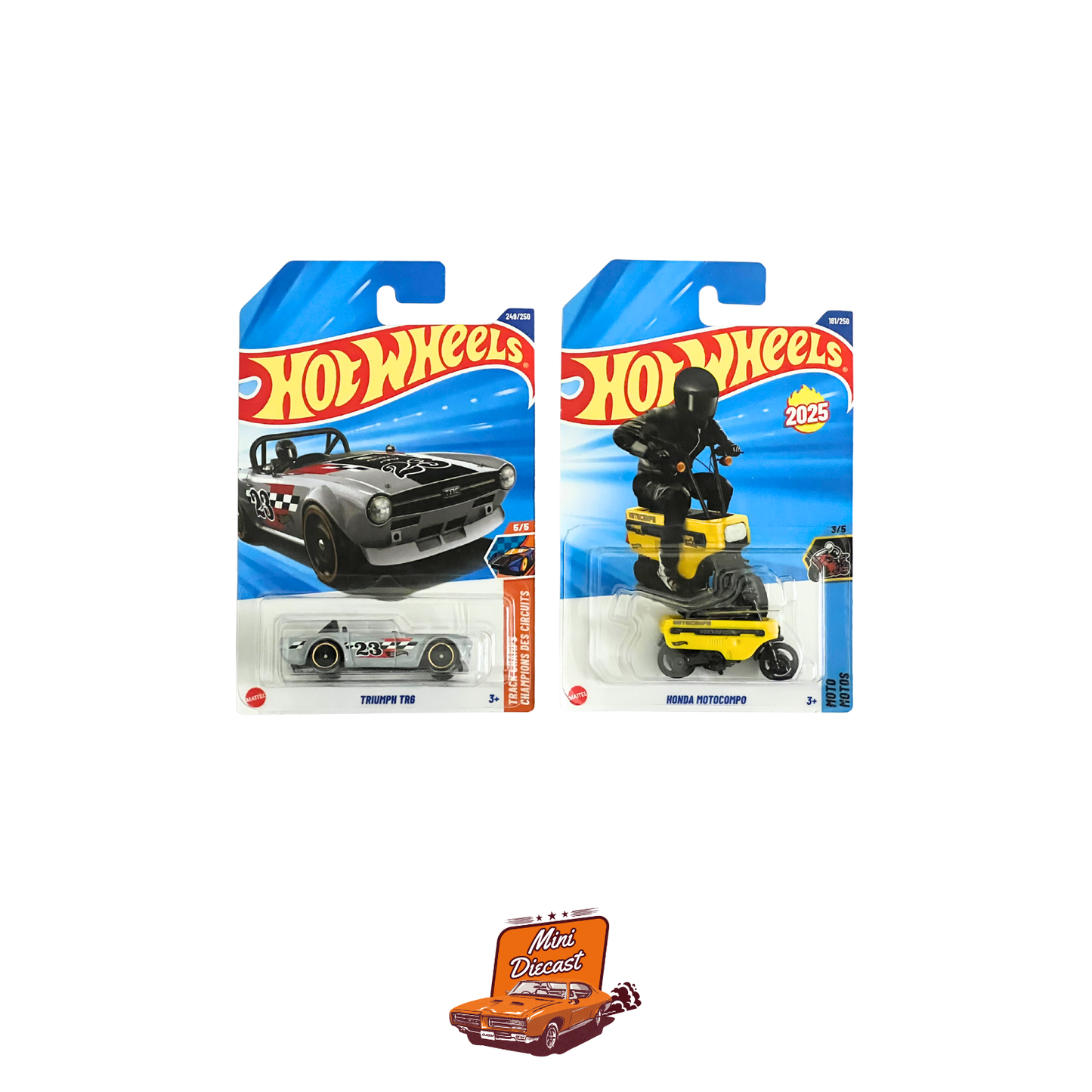 Hot Wheels Mainline (Set of 2) – Triumph TR6 (Treasure Hunt) / Honda Motocompo
