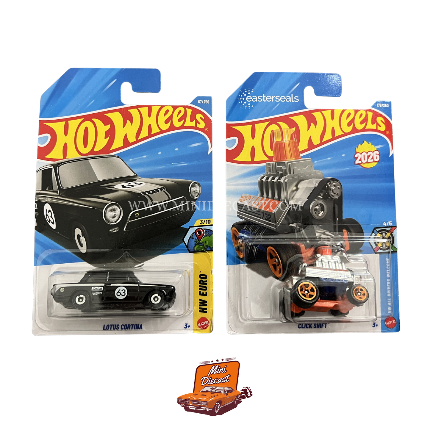 Hot Wheels Mainline (Set of 2) – Lotus Cortina / Click Shift