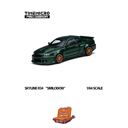 Time Micro Nissan Skyline GT-R R34 Smilodon Dark Green 1:64