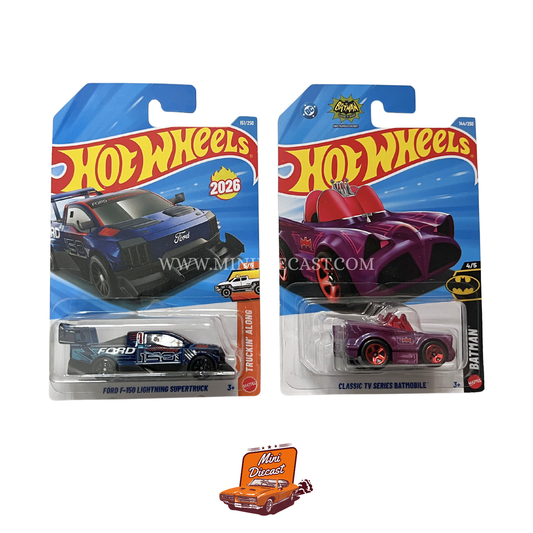 Hot Wheels Mainline (Set of 2) – Ford F-150 Lightning SuperTruck / Classic TV Series Batmobile