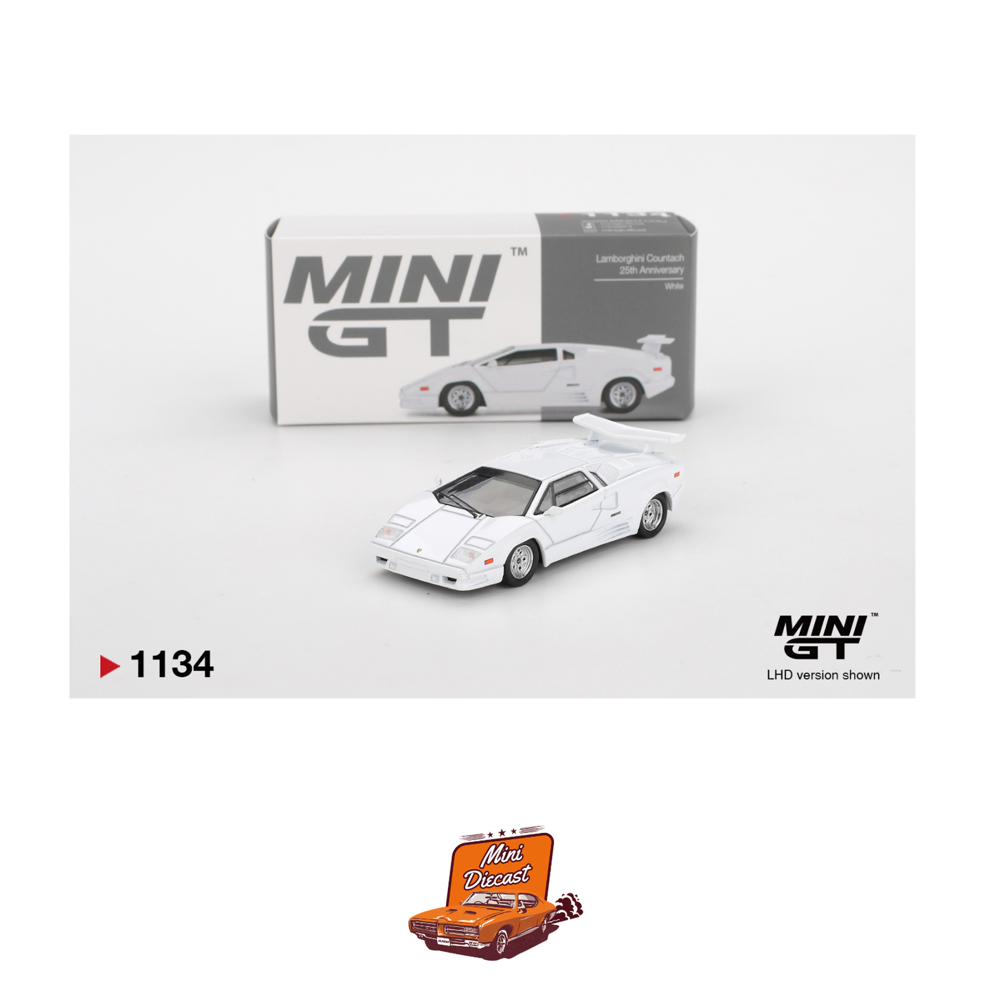 Mini GT #1134 Lamborghini Countach 25th Anniversary White (Imported)