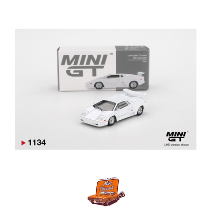 Mini GT #1134 Lamborghini Countach 25th Anniversary White (Imported)