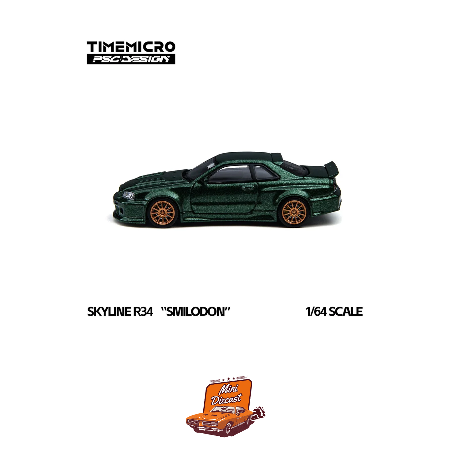 Time Micro Nissan Skyline GT-R R34 Smilodon Dark Green 1:64