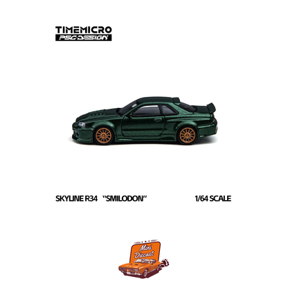 Time Micro Nissan Skyline GT-R R34 Smilodon Dark Green 1:64