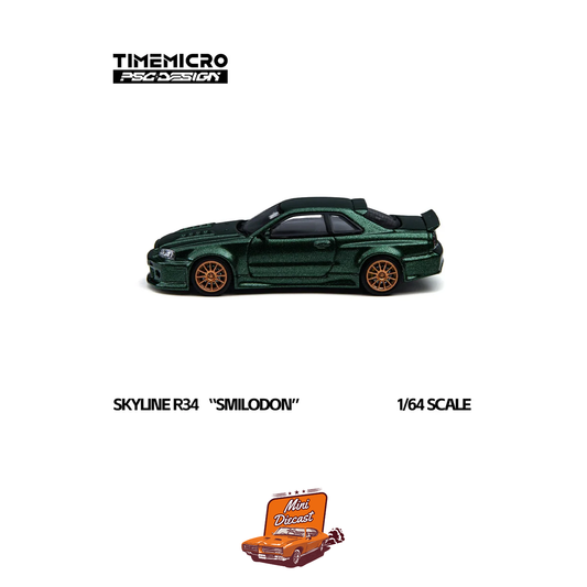 Time Micro Nissan Skyline GT-R R34 Smilodon Dark Green 1:64