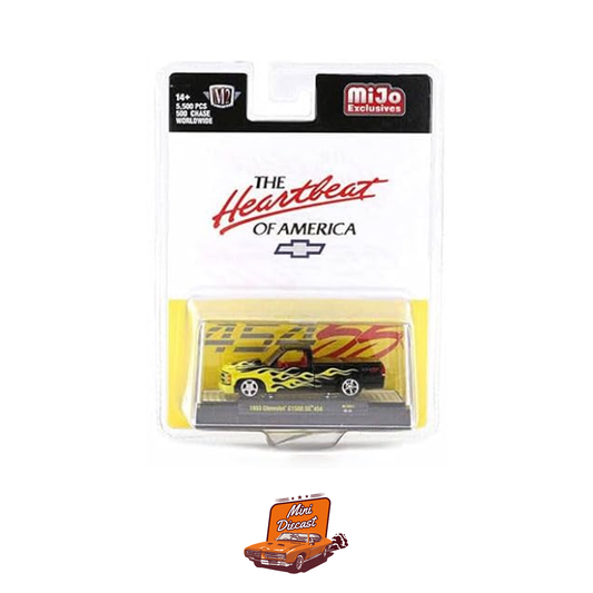 M2 Machines 1993 Chevy C1500 SS 454 Pickup Truck Black with Yellow Flames & Red Interior Limited Edition
