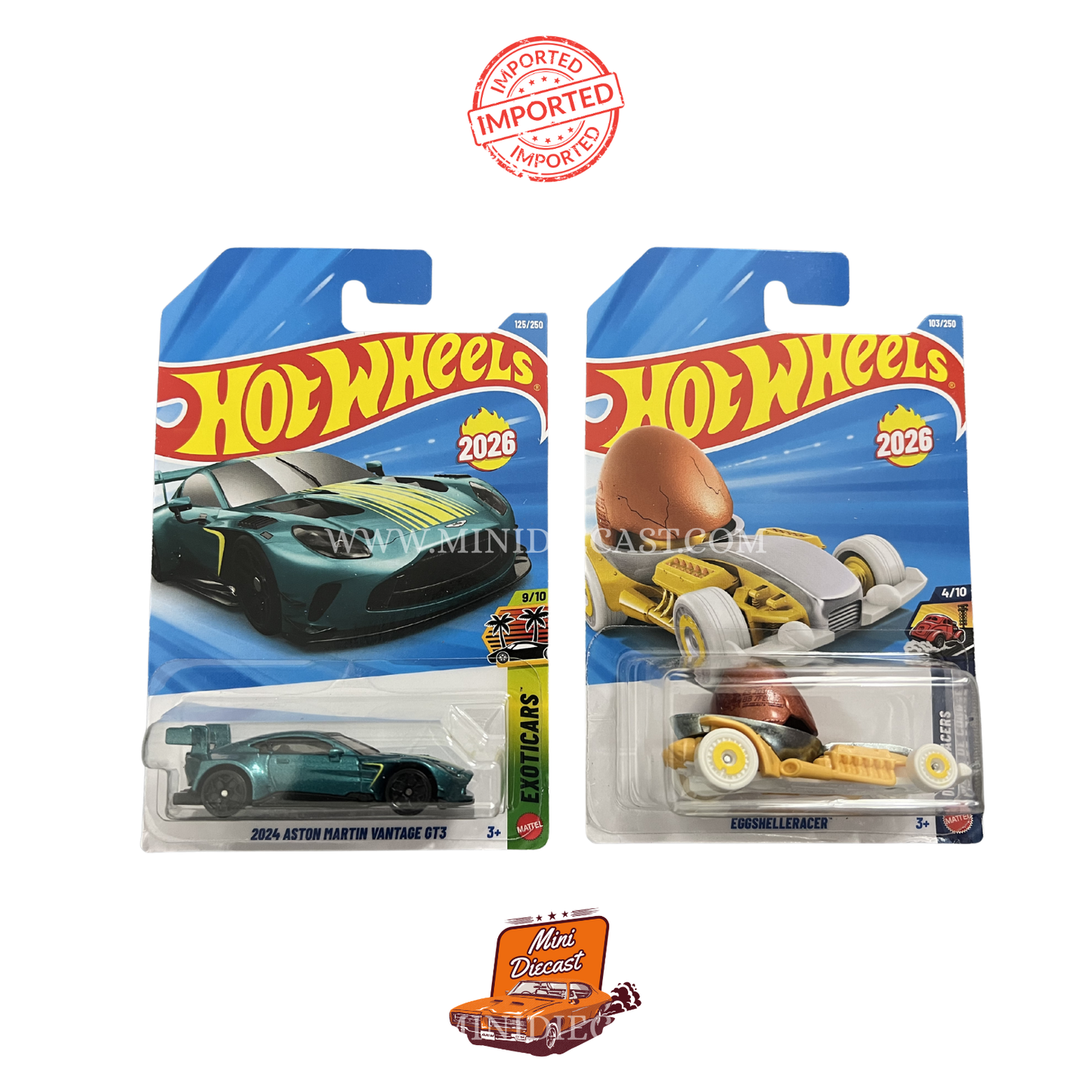 Hot Wheels Mainline (Set of 2) – 2024 Aston Martin Vantage GT3 / Eggshelleracer (Imported)