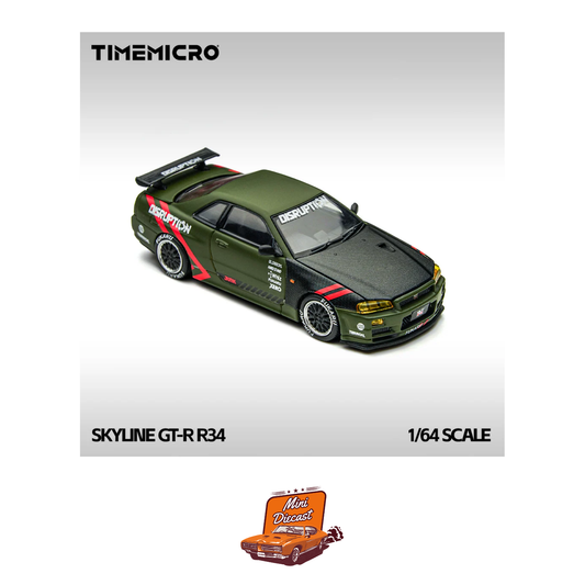 Time Micro Nissan Skyline GT-R R34 Matte Olive Green (TM646317)