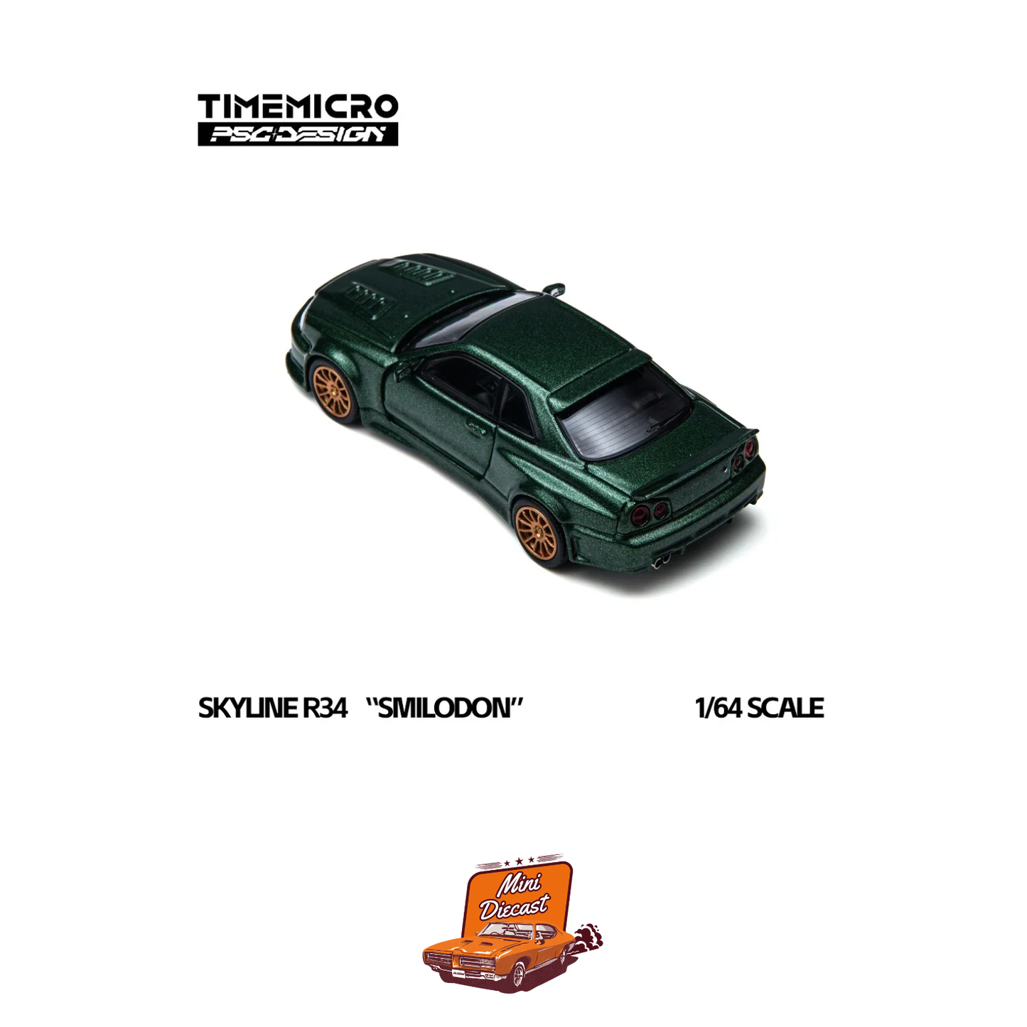 Time Micro Nissan Skyline GT-R R34 Smilodon Dark Green 1:64