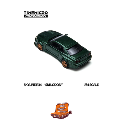 Time Micro Nissan Skyline GT-R R34 Smilodon Dark Green 1:64