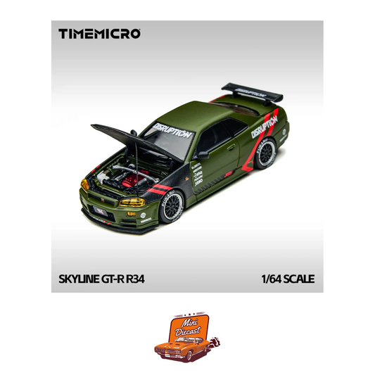 Time Micro Nissan Skyline GT-R R34 Matte Olive Green (TM646317)