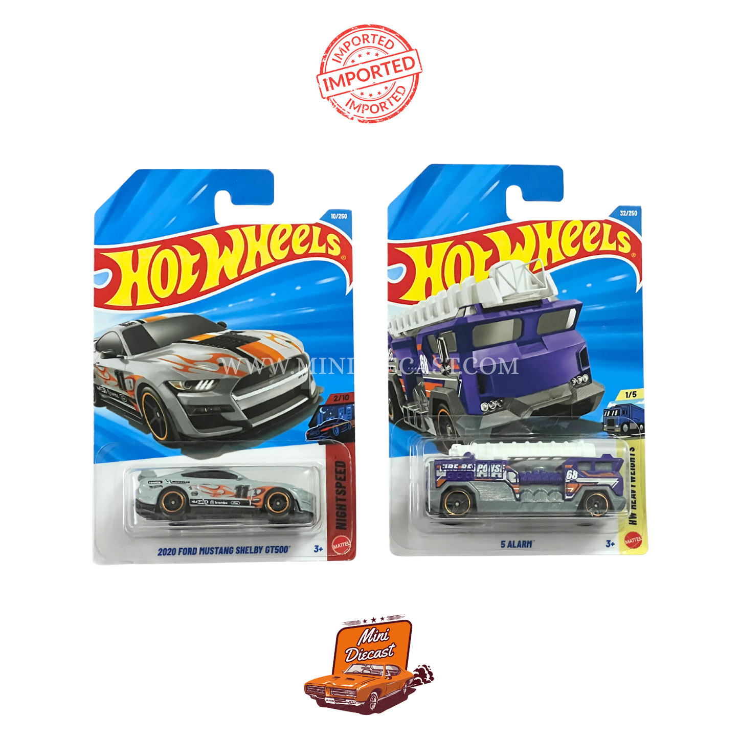 Hot Wheels Mainline (Set of 2) – 2020 Ford Mustang Shelby GT500 / 5 Alarm (Imported)