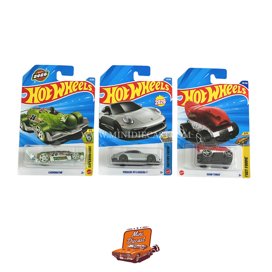 Hot Wheels Mainline (Set of 3) – Carbonator / Porsche 911 Carrera T / Sushi Tuner