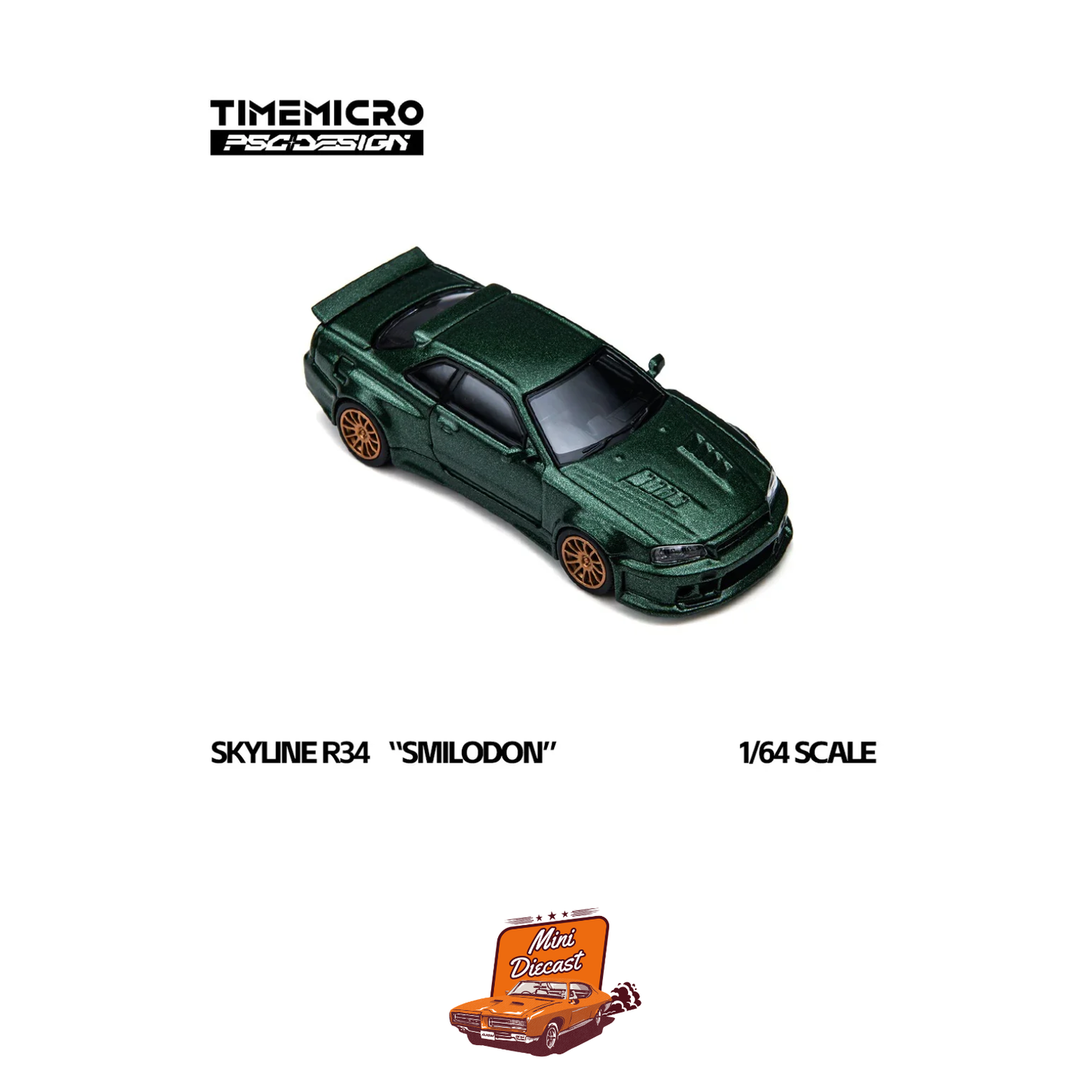 Time Micro Nissan Skyline GT-R R34 Smilodon Dark Green 1:64