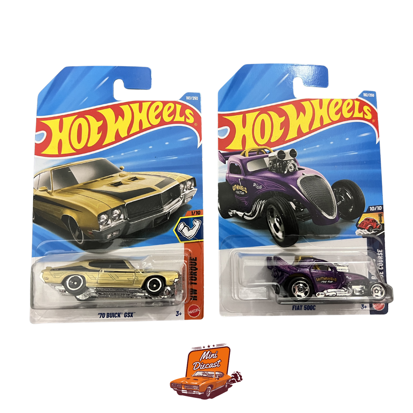 Hot Wheels Mainline (Set of 2) – '70 Buick GSX / Fiat 500C